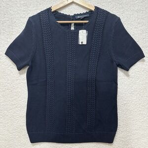 Brooks‎ Brothers Women's Cable Knit Navy Blue Short Sleeve Top Size Large NWT
